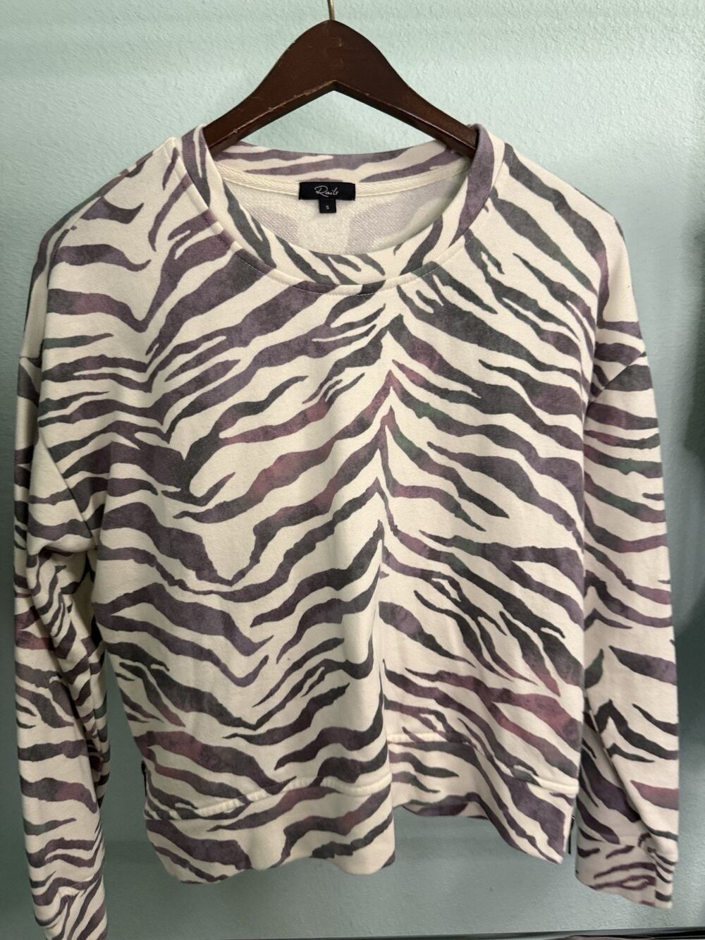 Rails Marlo Sweatshirt Ivory Gradient Tiger Stripe Side Zip Pullover Sz S Preppy